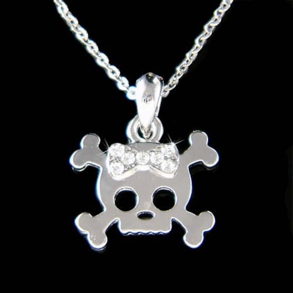 Dainty Swarovski Crystal Cute Skull Cross Bone Bow Teens Jewelry