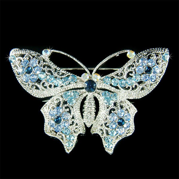 Swarovski Crystal Elegant Blue BUTTERFLY Bridal Wedding Spring Pin Brooch Jewelry Best Friend Mother's Day For Her Christmas Gift Cute New