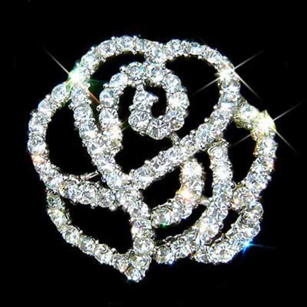 Swarovski Crystal Classy Elegant Dainty Rose Flower Floral Pin Brooch Best Friends Bridesmaids Wedding Jewelry Christmas 40th Birthday Gift