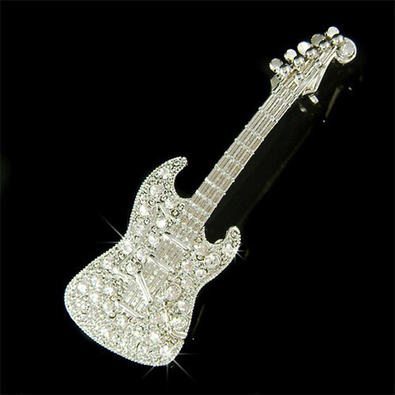 Swarovski Crystal Music Rock Electric GUITAR Bass Band Pin