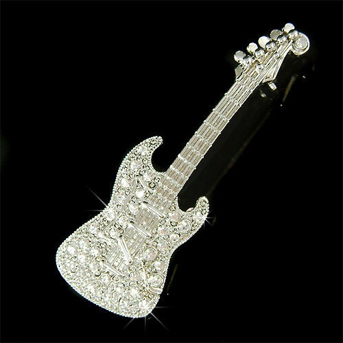 Swarovski Crystal Music Rock Electric GUITAR Bass Band Pin Brooch