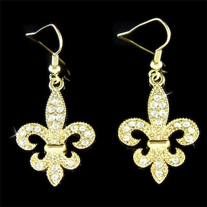 Swarovski Cristal Fleur De Lis Lys Flor Floral Francés París Iris Quebec Pendientes Tono Oro Joyería Mejor Amigo Regalo de Cumpleaños de Navidad Nuevo