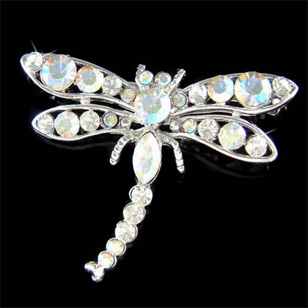 Swarovski Crystal Sparkling Clear DRAGONFLY Pin Brooch Bridal Wedding ...