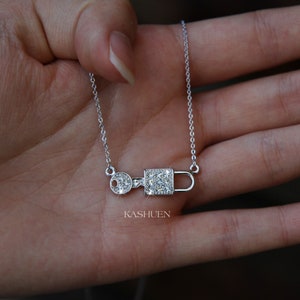 Dainty Swarovski Crystal Sideways Lock Key to My Heart Cute Sterling Silver Chain Necklace Love Best Friend Lover Christmas Gift New Jewelry