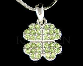 Swarovski Crystal Green Irish Saint Patrick's Day Lucky Four Leaf CLOVER Necklace SHAMROCK Pendant Charm 20 Birthday Christmas Gifts Jewelry