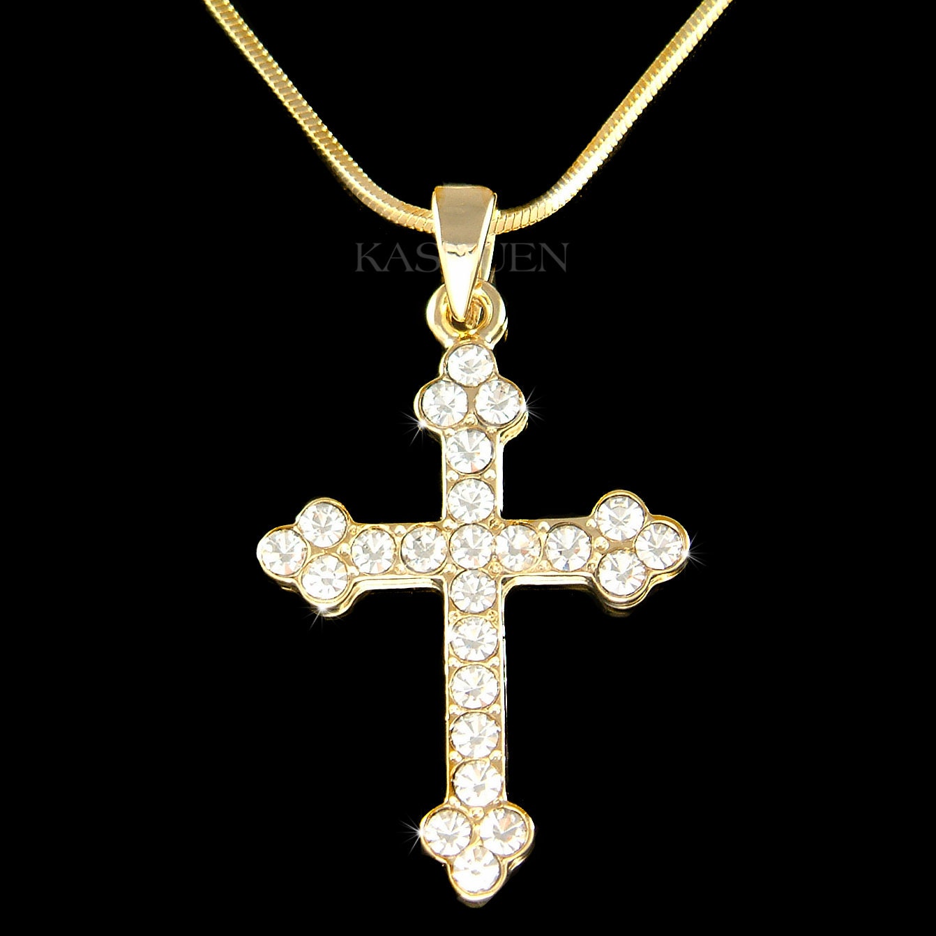 Swarovskiネックレス/--/YLWストーン付き金色十字架ネックレス Swarovskiネックレス/--/YLWストーン付き金色十字架ネックレス