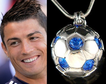 Swarovski Crystal 3D Sapphire Royal Blue Football Soccer Ball Pendant Charm Chain Necklace Unisex Jewelry Boys Mens Girls Christmas Gift New