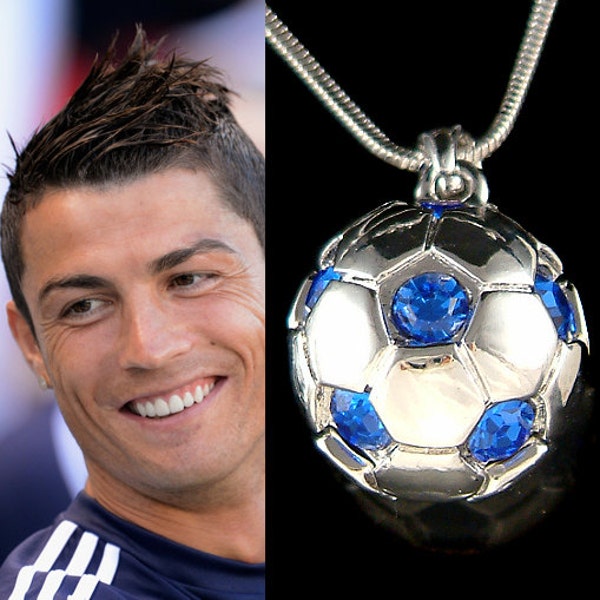 Swarovski Crystal 3D Sapphire Royal Blue Football Soccer Ball Pendant Charm Chain Necklace Unisex Jewelry Boys Mens Girls Christmas Gift New