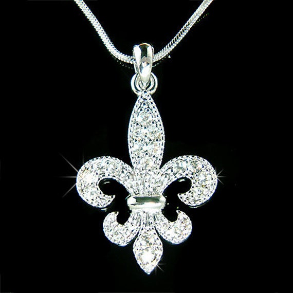 Swarovski Crystal Fleur De Lis Necklace Lys Paris France