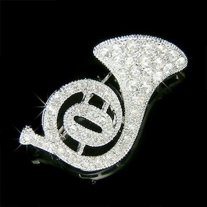 Swarovski Crystal Brass FRENCH HORN trumpet cornet Pin Brooch Music Musical Instrument Jewelry Musician Best Friends Christmas Gift New