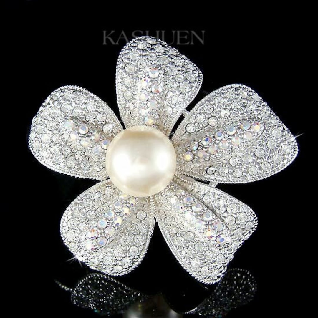 Swarovski Crystal Pearl Plumeria Flower Brooch Hawaii Hawaiian Floral ...