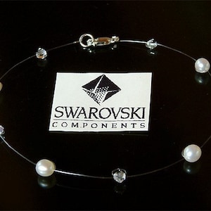Floating Freshwater Cream White Pearl and Swarovski Crystal Sterling Silver chain Anklet for Beach Wedding