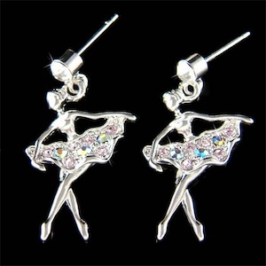 Swarovski Crystal Purple BALLERINA El Cascanueces Ballet Dancer Dance Girls Pendientes Regalo de Navidad Nuevo para El Cascanueces Swan Lake Lover
