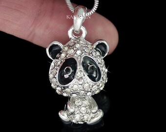 Collar de oso panda 3D de cristal Swarovski, dije móvil, joyería de animales en blanco y negro, colgante con emblema chino, regalos de Navidad y cumpleaños
