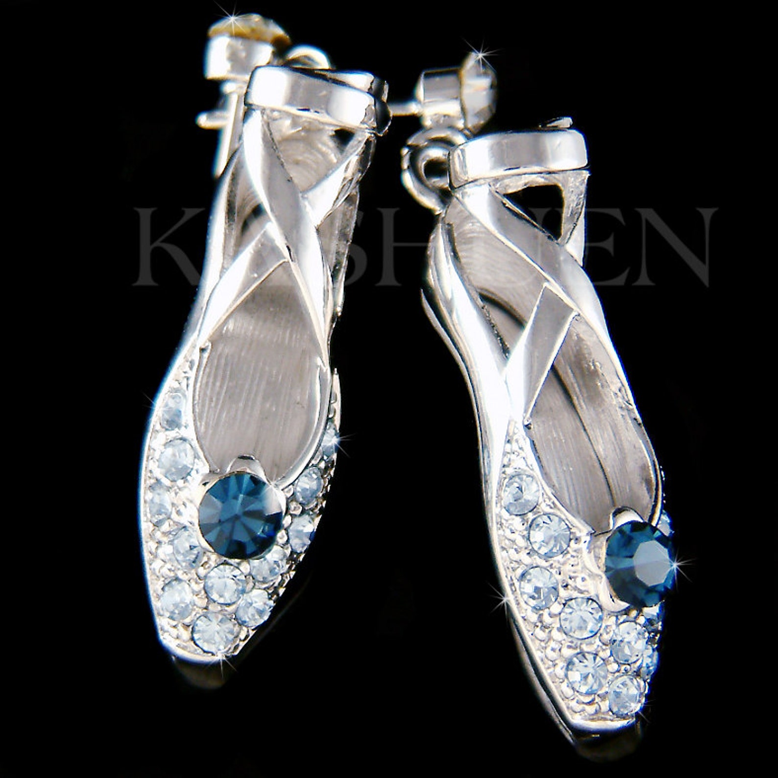 swarovski crystal blue ballerina shoes slippers ballet dance stick earrings jewelry christmas gift new for the nutcracker swan l