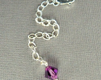 Swarovski Amethyst Purple Crystal -Sterling silver Extender Chain for Necklace - 3 3/4" - Make Your Necklace Longer -Addition to Jewelry