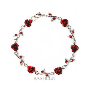 Swarovski Crystal Hot Red Rose Flower Floral Charm Chain Bracelet Christmas Best Friend Prom Bridal Bridesmaid Wedding Ceremony Jewelry Gift