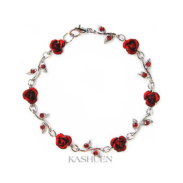 Bracelet chaîne à breloques florales en cristal de Swarovski, rouge vif, Noël, meilleur ami, bal de promo, mariée, demoiselle d'honneur, cérémonie de mariage, bijoux, cadeau