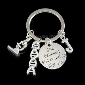 Personalized Initial 3D Microscope DNA Chemistry Biology Science Necklace Keychain fit European Bracelet Jewelry Birthday Graduation Gift