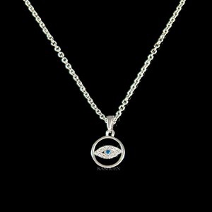 Super Dainty CZ Cubic Zirconia Jewish Judaism Blue Evil Eye Protection Sterling Silver Chain Necklace Jewelry Family Birthday Christmas Gift