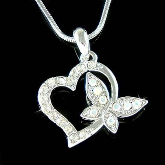 Swarovski Crystal Dainty Love Heart Butterfly Necklace Lover Charm