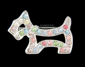 Swarovski Crystal Dainty Rainbow Cute WESTIE SCOTTISH Scottie DOG Puppy Pet Lover Pin Brooch Jewelry Christmas Best Friend Birthday Gift New