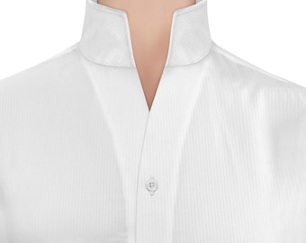 High Open Collar White Shirt Concealed Placket Men's One Piece