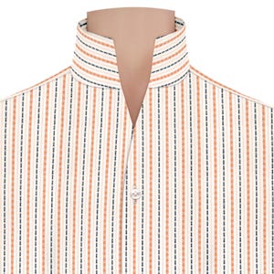 High Open Collar Tailored Fit Shirt Blended Cotton Orange Red Floral Stripes Men&#39;s Formal Style Buttonless One Piece V Tall Neck Shirt