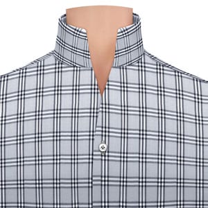 Tailored Fit Inspired Outfit Custom Made Collar Open High Neck Formal Wear Men's 100% Cotton Shirt High Open V Collar Grey Checks Shirt