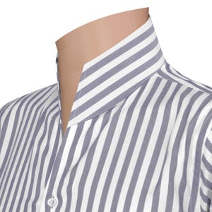 Smoke Grey White Bold Stripes High Open Formal Dress Buttonless V Neck 100% Cotton High-End Clothing Custom Made Men's Stylish Collar Shirt