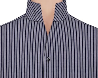 Pinstripe Cotton High Collar Shirt, Custom Made Formal Outfit