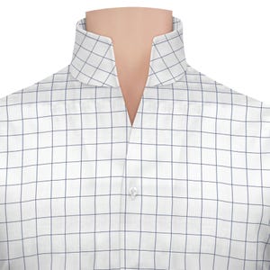 Stand Up Collar Open High Neck Preppy Style Men's 100% Cotton Tailored Fit Dress Shirt High Open V Collar White Large Checks Inspired Outfit