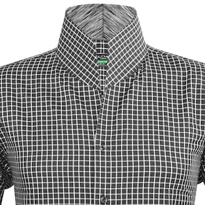 High Band Open Cotton Shirt Men Long Sleeves Black & White Chess Checks Dress Buttonless 100% Cotton Plaid Checkered Twill Collar Shirt