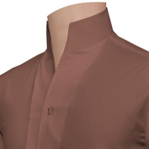 Chocolate Brown High Open Collar Formal White Collar Cuff Tall Neck Collar Made on Order Men's Attire Party Wear Classic Dress Shirt