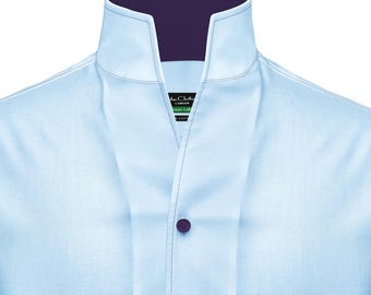 Sky Blue Egyptian Cotton High Collar Shirt, Buttonless Formal Wear