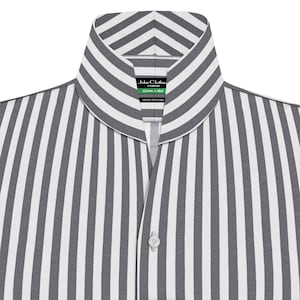 Custom Made Men's High Collar Dress Shirt Grey & White Wide Stripes 100% Cotton High Stand up Stiff Buttonless Christmas Party Wear Outfit