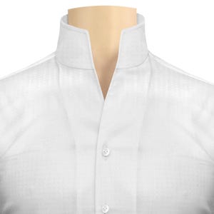 Men's Summer White Shirt High Collar 100% Cotton Breathable Groom's Men Wedding Outfit Puckered Self Dots Design