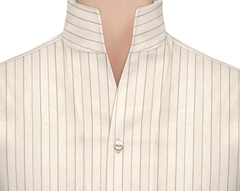 Men's Egyptian Cotton High Collar Shirt, Fawn Chalk Stripe, Karl Lagerfeld Inspired Bold Tall Stiff Long Neck Tailored Dress Shirt