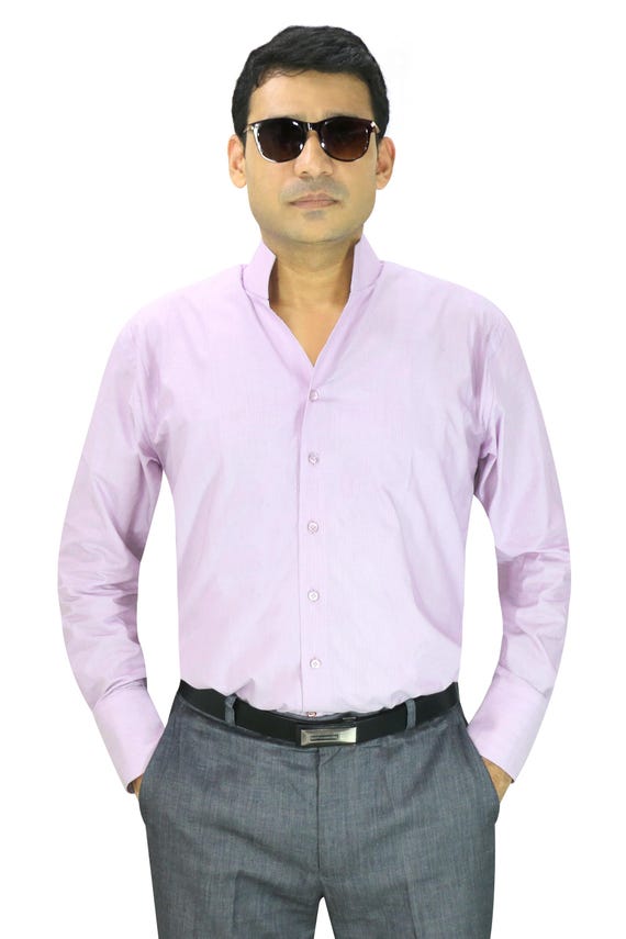 Lilac High One Piece Collar Shirt Mens Custom Wear Formal High Band Buttonless Collar 100% Cotton Shirt