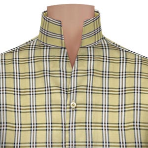 Preppy Style Buttonless Business Unique Clothing Custom Celebrity Formal Men's 100% Cotton Brown Checks High Open Collar Shirt