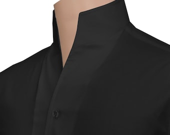 Men's Black High Collar Egyptian Cotton Shirt, Handmade