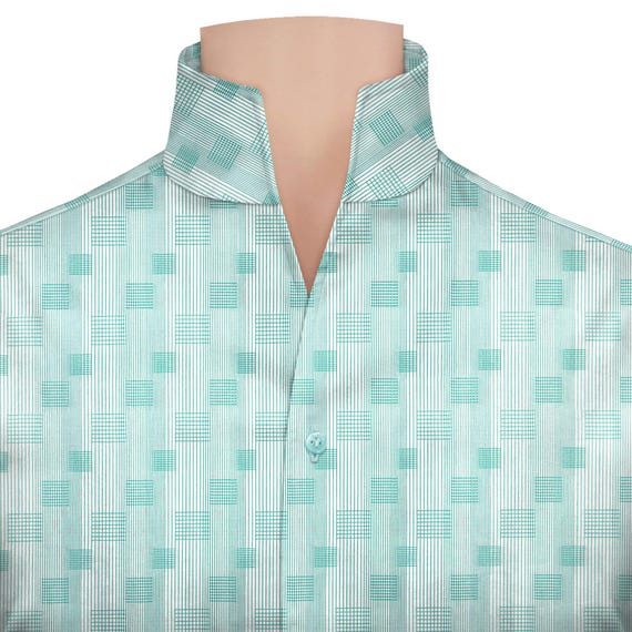 mens dress shirt mint green Men's Mint Green Printed 100% Cotton Slim Fit Formal Shirt