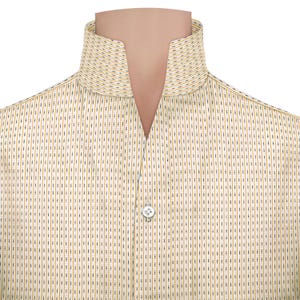 Abbigliamento formale da uomo, camicia da uomo in cotone pregiato, senza bottoni, arancione e nero, a righe sottili, su misura, vintage, con colletto alto e aperto, a V, alta, con scollo a V