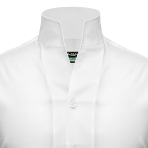 White High Open Collar Stand Up Men's 100% Cotton Celebrity Style Long Sleeves Tall Neck Formal High Dress V Neck Stiff Big Collar Shirt