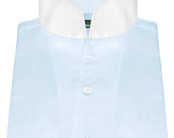 ★PARTIMENTO★ VTG Washed Open Collar Shirts Sky Blue Men's Sky Blue High Open Collar Cotton Shirt Formal Long