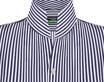 Handmade Striped High Collar Cotton Shirt, Karl Lagerfeld Inspired