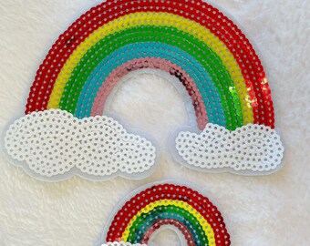 Sequin Rainbow Cloud Iron On Patch| Sew On Patch| Clothing Jacket Hat Backpack Decoration| Sequin Patch| rainbow embroidery
