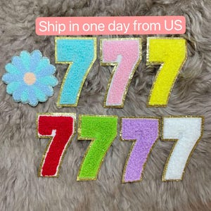3'' Large Chenille Number Patches| iron on number patch| Patch for bags| Patch for hats| Patch for shirt| gift for kids| Gold Glitter Trim
