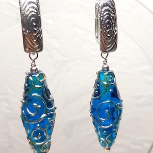Long earrings, Sea green earrings, Dangle earrings, Drop earrings, Lampwork glass earrings, Statement earrings, Gift girl