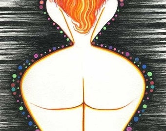 Original Wall Bedroom Art Drawing Red Hair Sexy Erotic Female Woman BBW Nude Redhead artwork